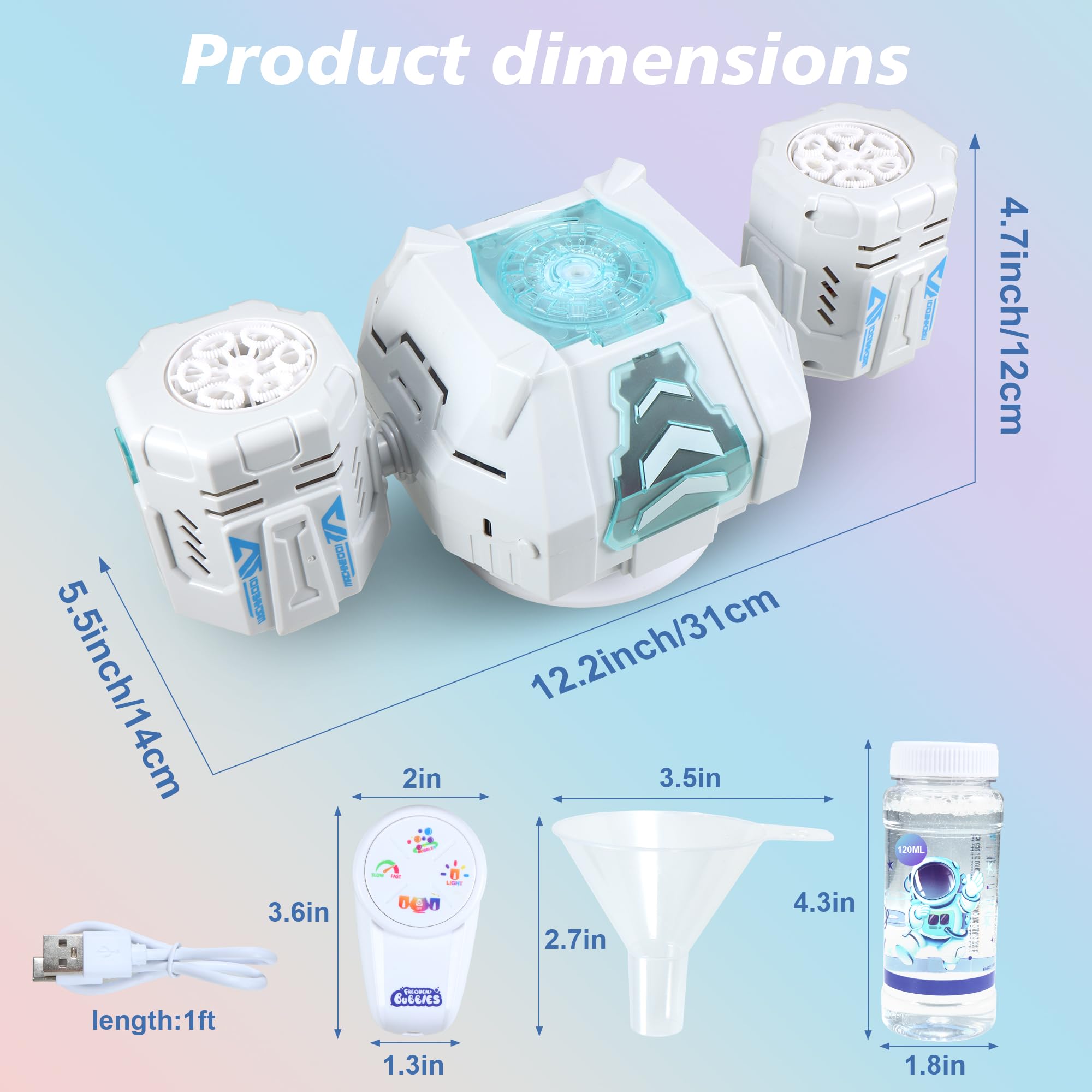 2026 RC Seifenblasenmaschine mit RGB-Lichtern, 360° Auto Rotation Bubbles Spielzeug, Wiederaufladbarer Akku, Bubble Blower Maker für Kinder, Partys, Geburtstagsgeschenk, Hochzeiten