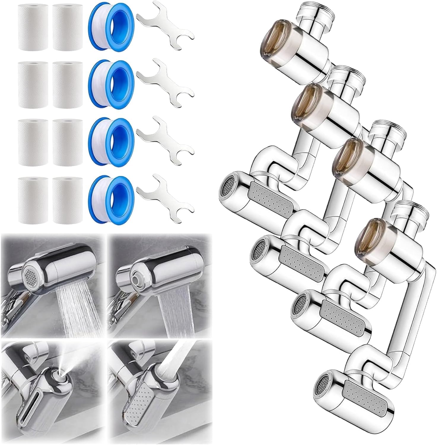 Extensor de grifo giratorio 1080° con 4 modos de agua y filtro integrado para lavabo