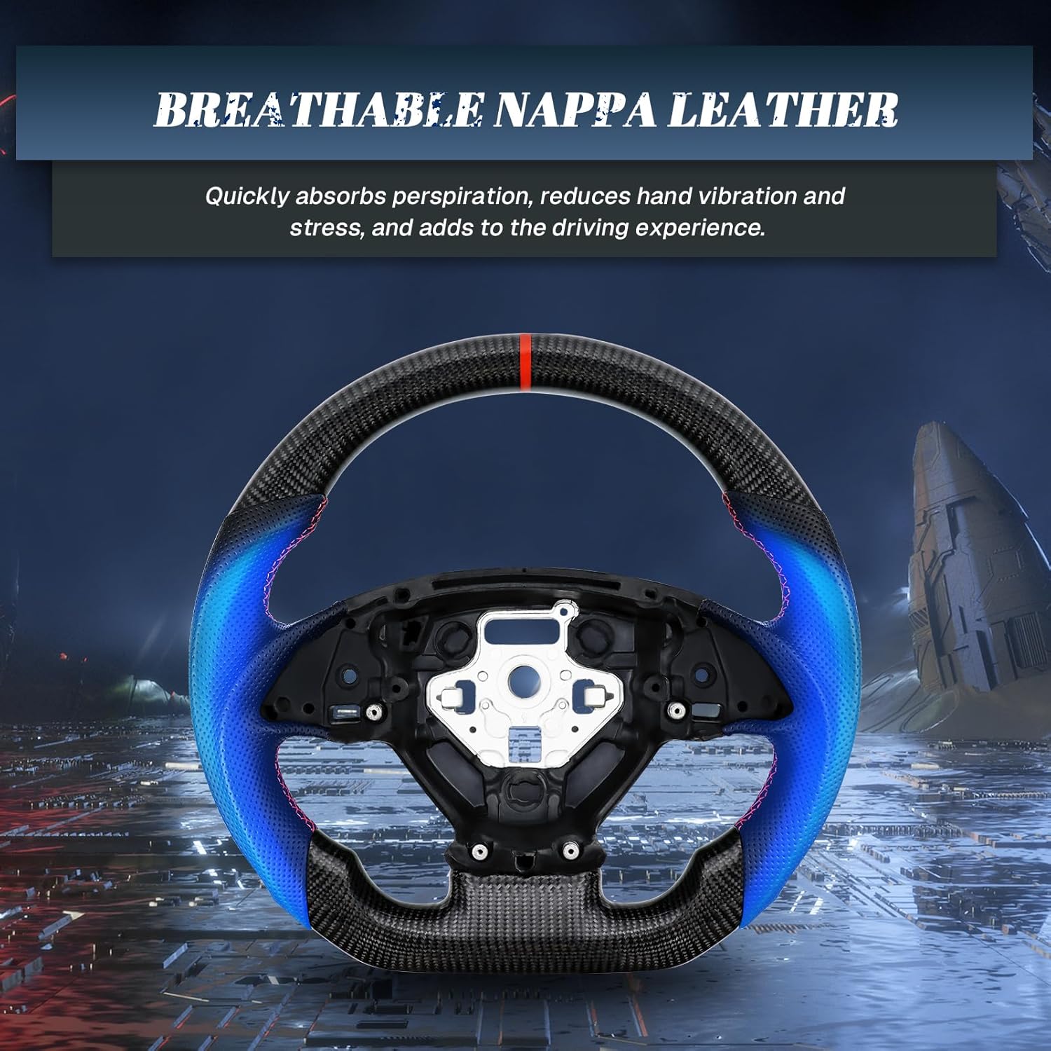 Real Carbon Fiber Steering Wheel For Chevrolet Corvette C7 2014-2019 D-shaped Nappa Perforated Leather Flat-bottom Steering Wheel