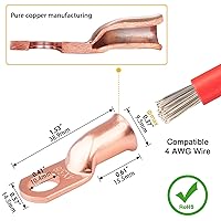 Vista 4 de 10 piezas 4 AWG - 3/8 (M10) Sanuke lengüetas de alambre 4 calibre terminal de anillo conectores extremos, conectores de alambre resistentes