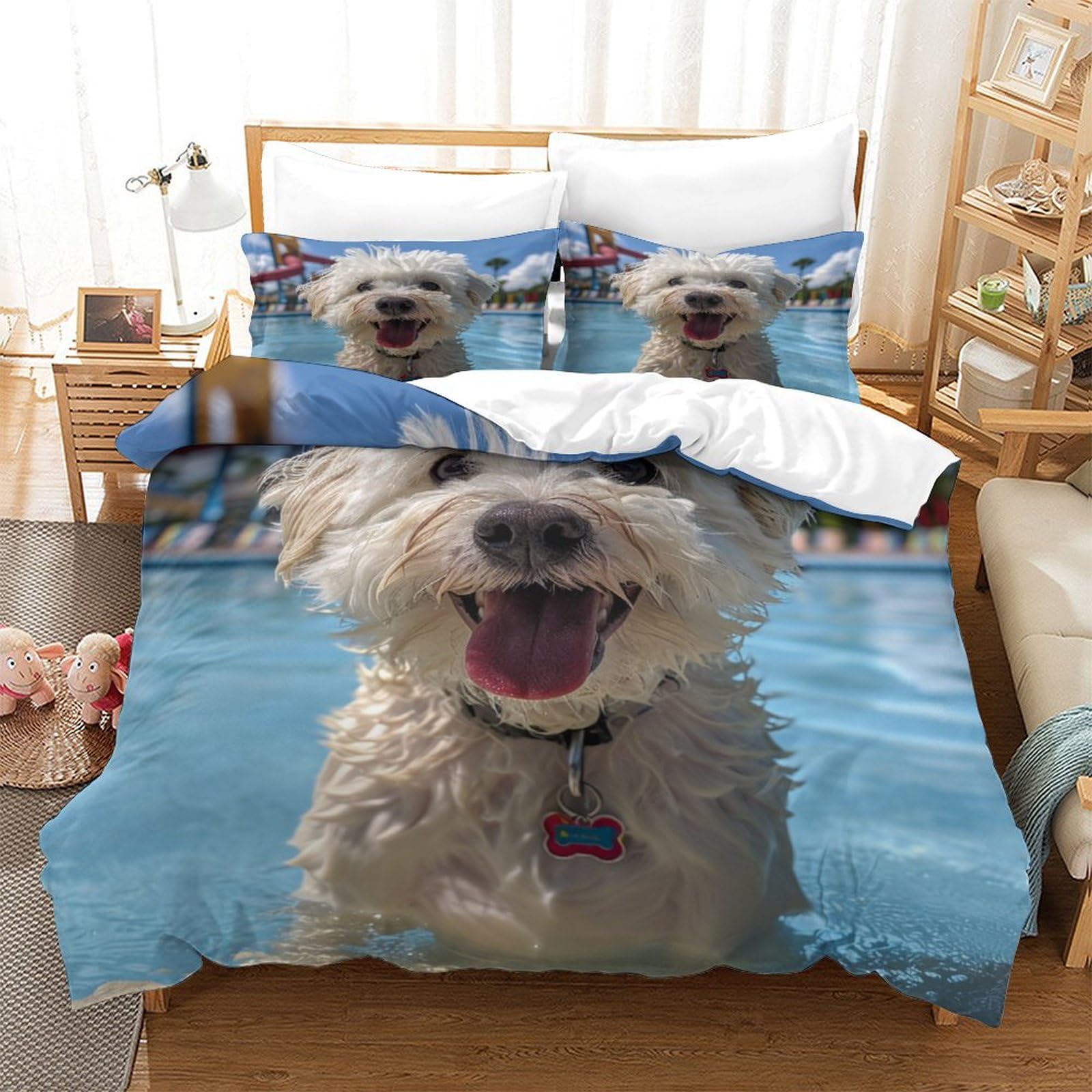 Housse de couette 3D chien maltais pour créer une ambiance cocooning dans votre chambre