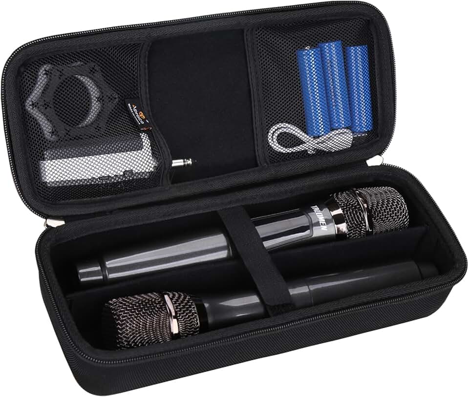 Aproca Estojo Compatível com Sistema de Dois Microfones Sem Fio Talomen/Echomussy/Jbl, Bolsa de Armazenamento para Microfone Duplo de Mão, Receptor, Baterias e Outros Acessórios