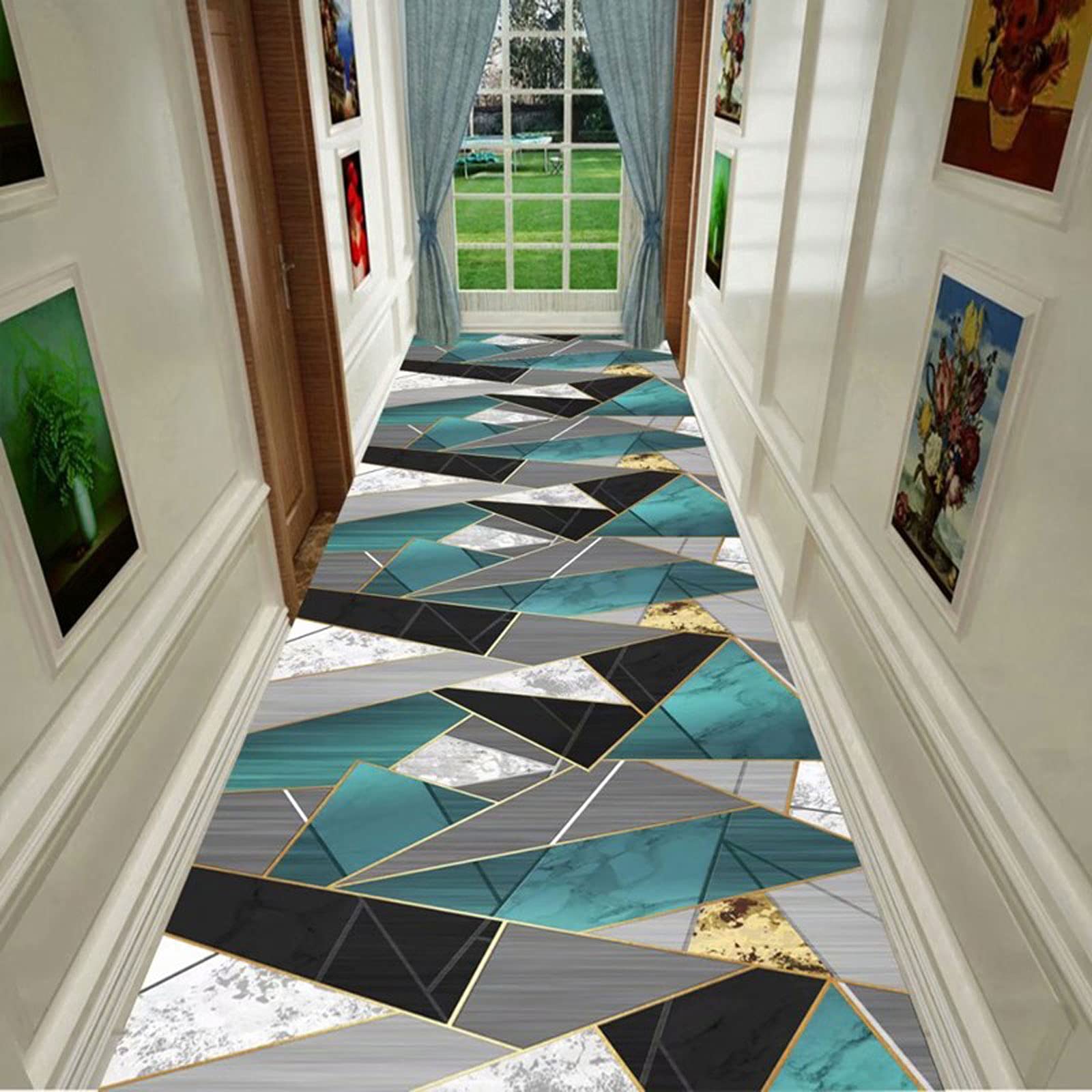 ZZUU Modern Geometric Trellis Pattern Carpet Runners For Hallways - Non Slip And Washable,Hardwearing Machine Washable Kitchen Hall Bathroom Runner Mat Rug Custom
