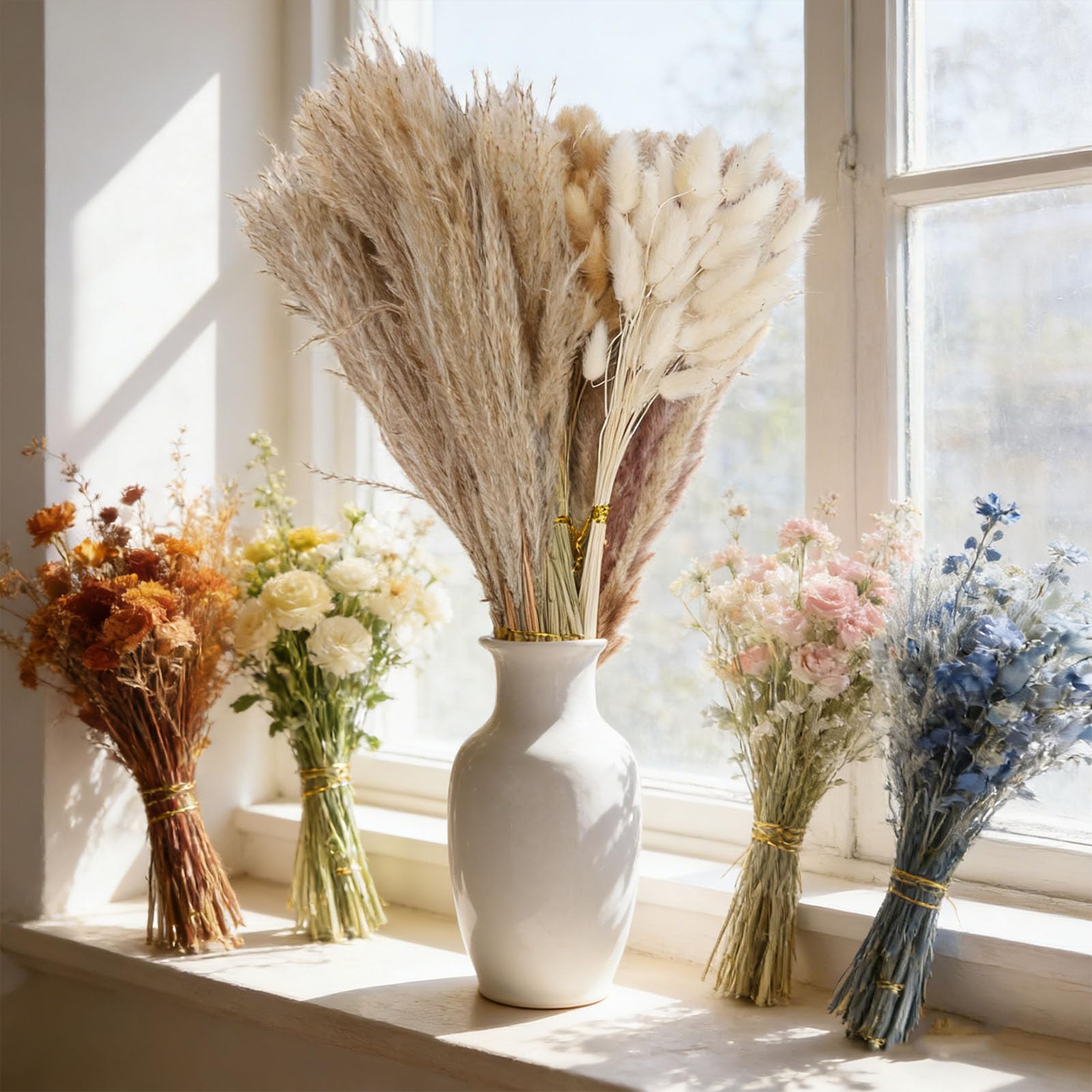 Bouquet di fiori secchi Boho da 330 pezzi, di pampa coda di coniglio piante secche riempitivo per vasi fiori nuziali per matrimoni, decorazioni per feste Boho e decorazioni per la