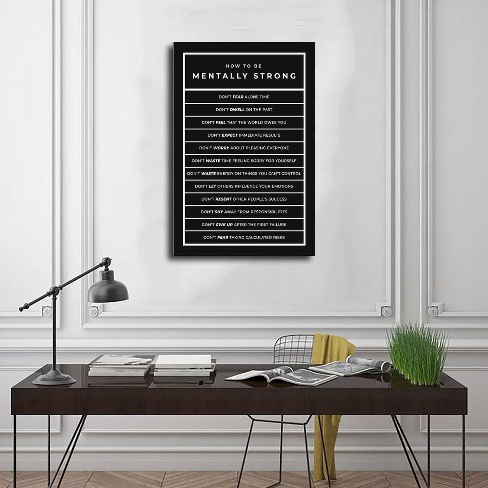NEOHI Mentalnie silny motywacyjny czarno-biały pokój estetyka płótno nowoczesny plakat sztuka ścienna wydruki obrazy salon sypialnia dekoracja 20 x 30 cali (50 x 75 cm)