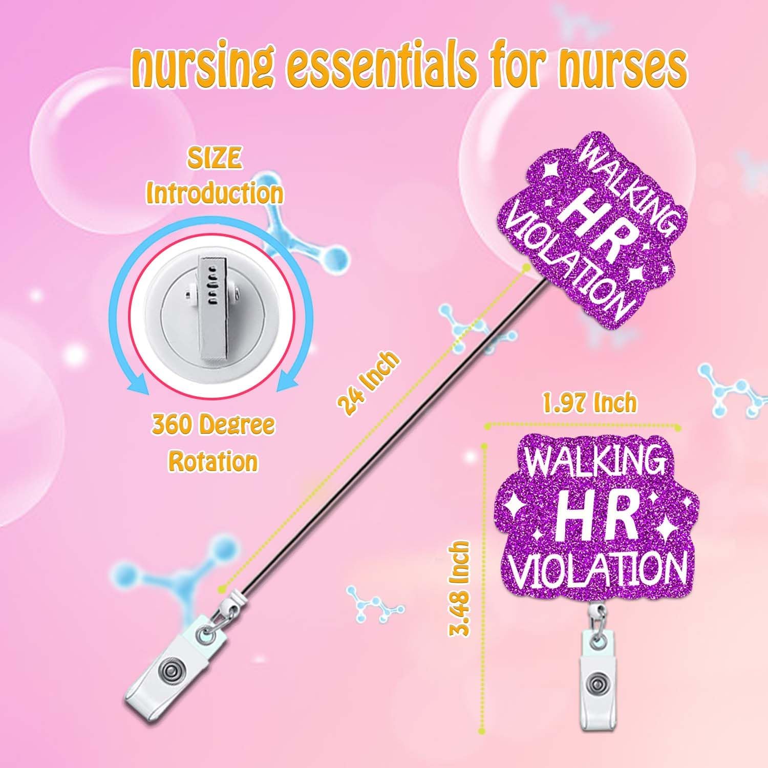 Funny Nurse Badge Reel Holder Nursing Walking HR Violation Medical Acrylic Badge Reels Retractable for Nurses Cute Glitter Badge Clip RN CNA LPN LVN ID Accessories Assistant Gifts GL5876 - Image 3