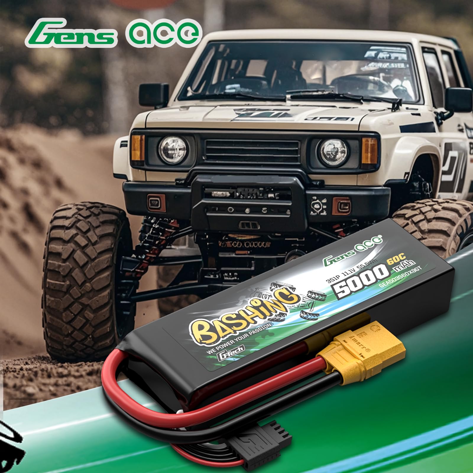 Gens Ace 3S 11,1V 5000mAh 60C LiPo Akku G-Tech mit XT90 Stecker, Bashing Serie für 1:8 & 1:10 RC Autos, Trucks und Offroad-Modelle