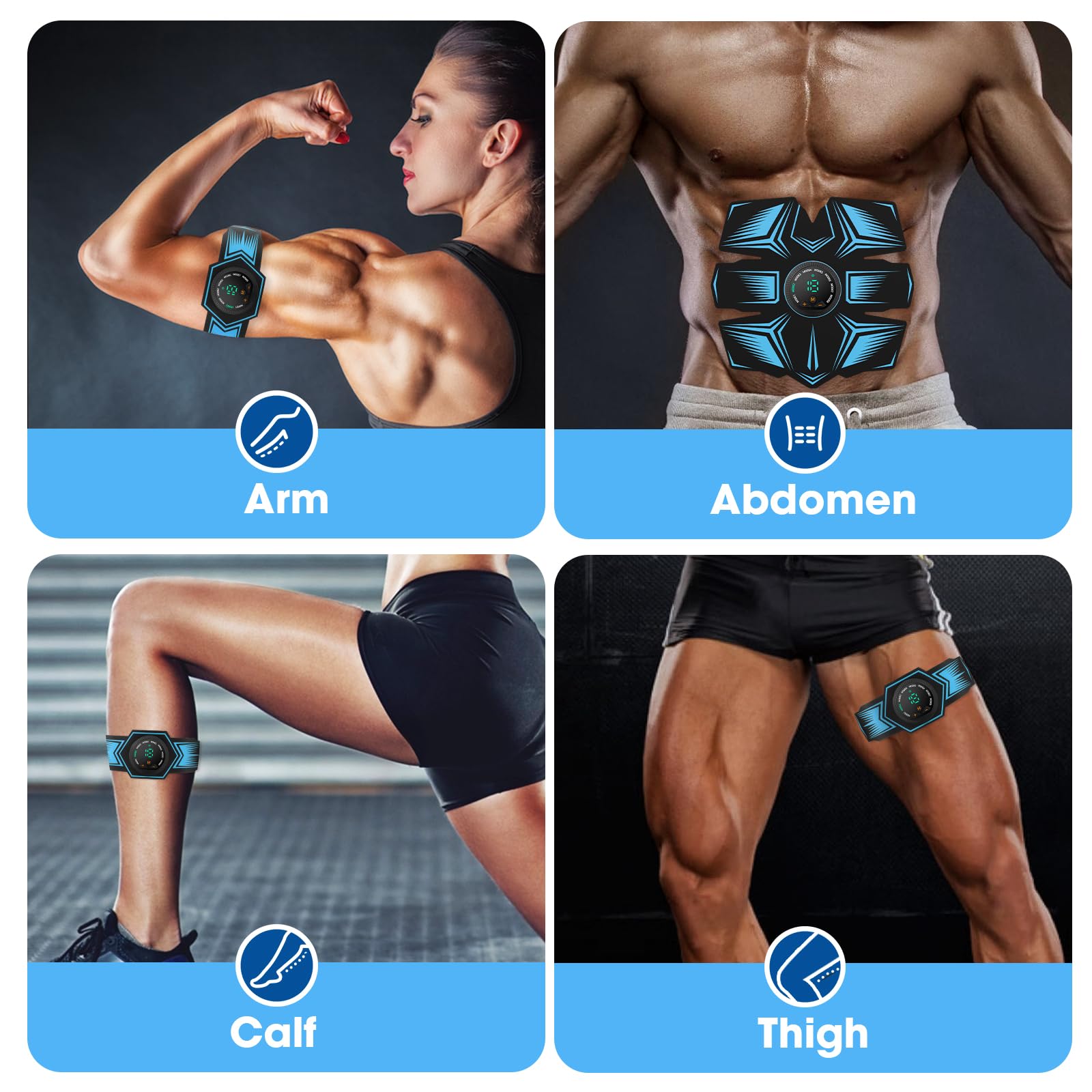 EMS Bauchtrainer Trainingsgerät, EMS Elektrische Muskelstimulation， USB Wiederaufladbar Bauchmuskeln Stimulationsgerät 8 Modi & 19 Intensitäten für Bauch, Arm, HIPS, Bein, Männer & Frauen
