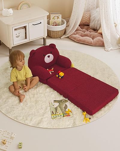 Miniatura 2 de MOONBEEKI Comfy - Silla para niños pequeños, sofá plegable para bebés, sofá plegable de felpa para niñas y niños de 1 a 3 años (oso rosa)