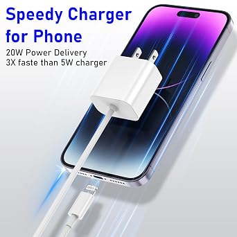 5 Pack Phone Charger Fast Charging - 20W Phone Lightning Charger, 6FT Wall Fast Charger with Lightning Cable Compatible with iPhone 14/13/12/11/Pro/Max/XR/XS/X/8