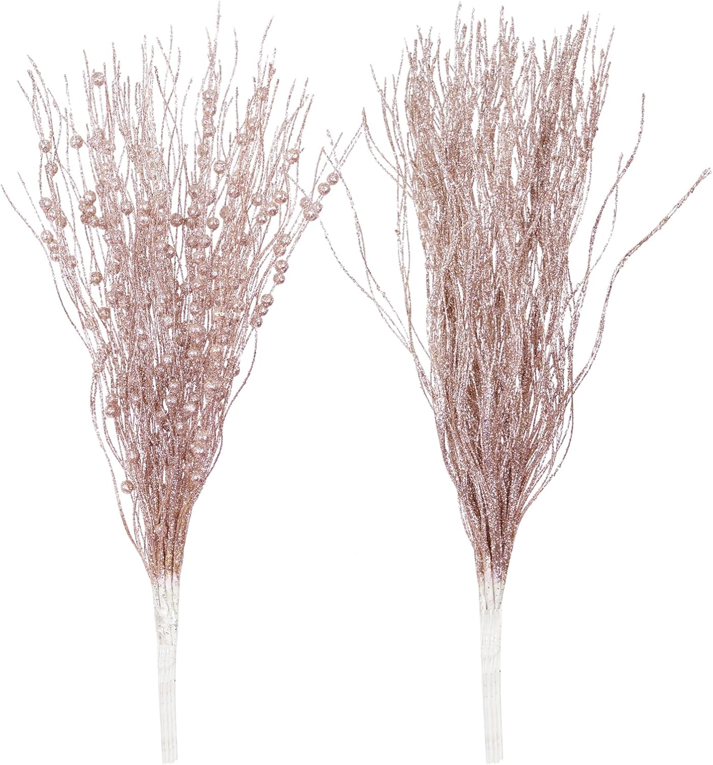 SLK 16-Pack Artificial Glitter Berry Stem Ornaments, Christmas Decorative Glittery Twigs, Picks, Branches for Tree, Wreath, Small Vase, Halloween Party (Rose Gold)