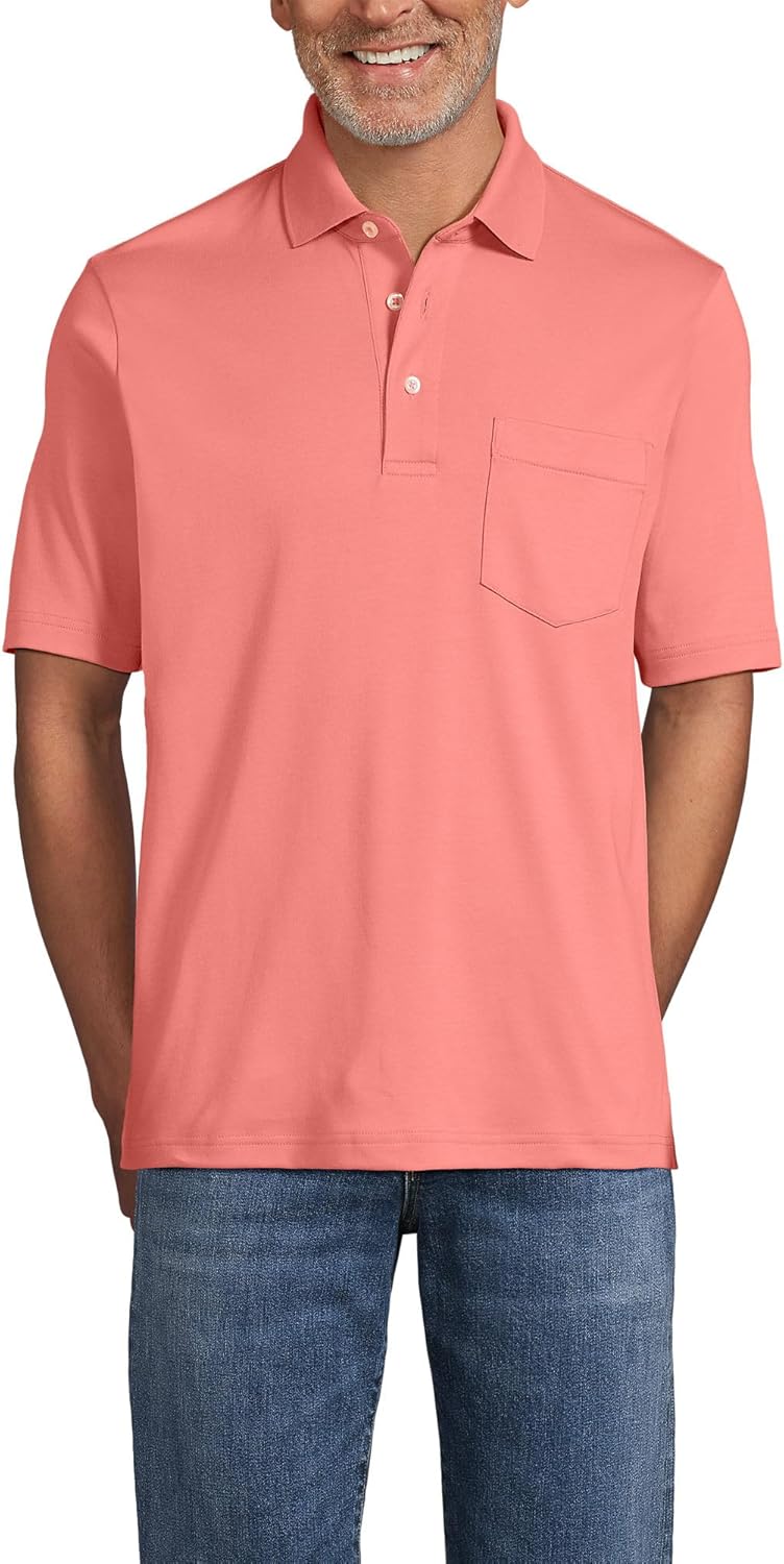 Lands' End Men's Premium American-Grown Supima Cotton Polo Shirt, Short Sleeve, Pocket - Big & Tall
