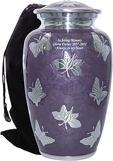 Custom Large Purple Butterfly Cremation Urn with Velvet Bag and Personalization