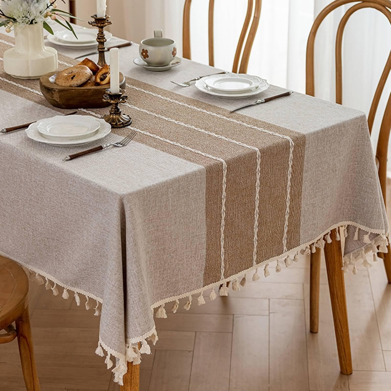 Tovaglia Antimacchia Quadrata Poliestere, Kaki Marrone, 140x140CM
