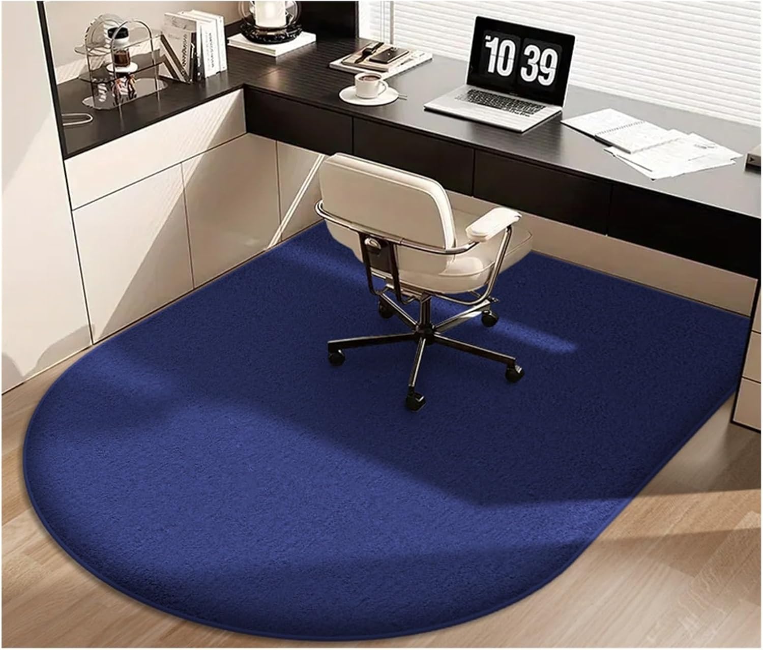 Thickened Solid Color Chair Mat for Desk, Soft Arched Carpet for Hardwood & Tile Floors, 80x120cm, Swivel Footrest for Study & Dressing Table (Black)
