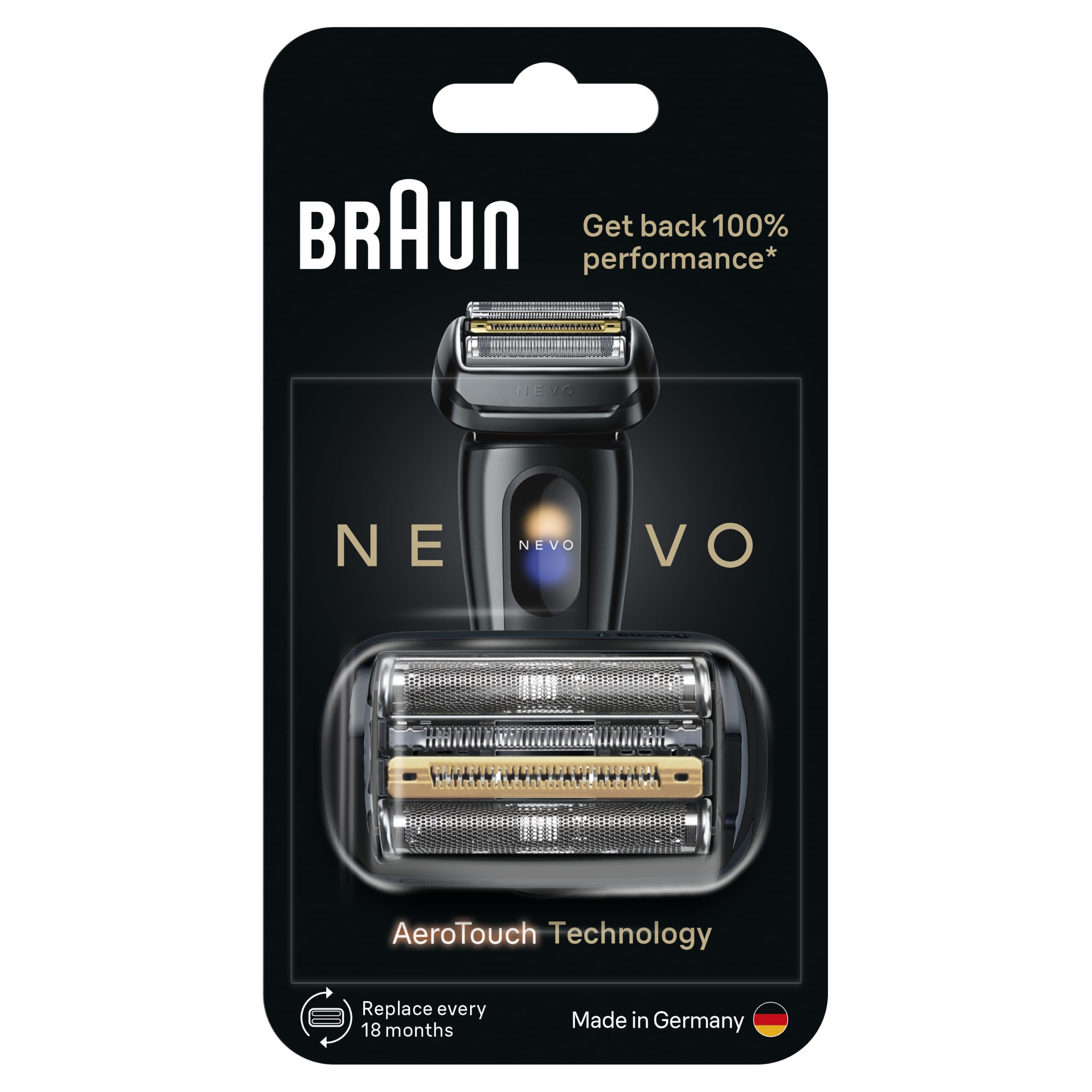 Braun NEVO oryginalna zapasowa głowica golarki elektrycznej, przywróć 100% wydajności, kompatybilna z golarkami NEVO, czarna