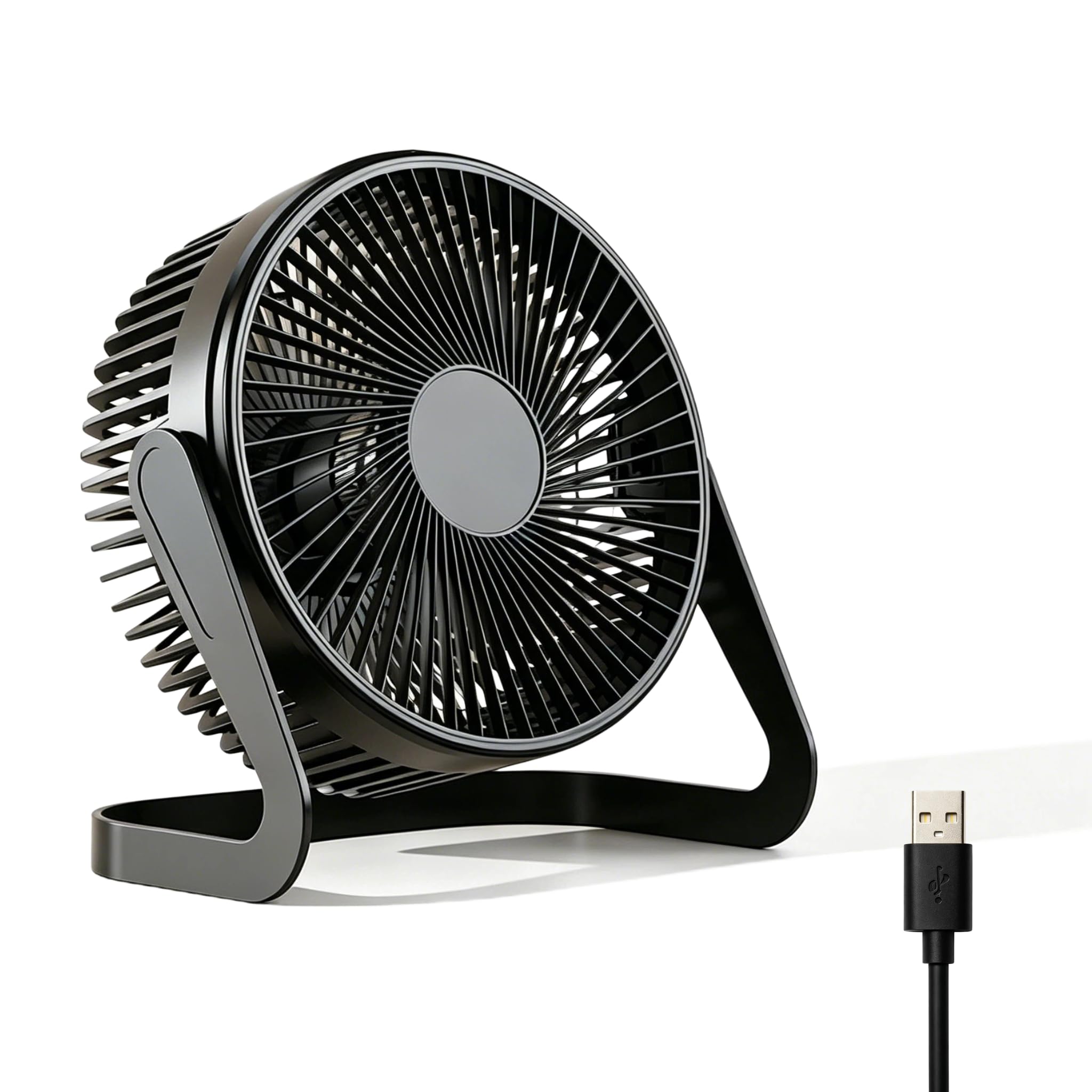 RARITYLL 5 Inch USB Desk Fan, Small Black Table Fan with 2.3m Long Cable, Plug-in Powered Cooling Fan for Desktop, Office, Home, PC, Dorm, Quiet & Steady Single Speed Operation