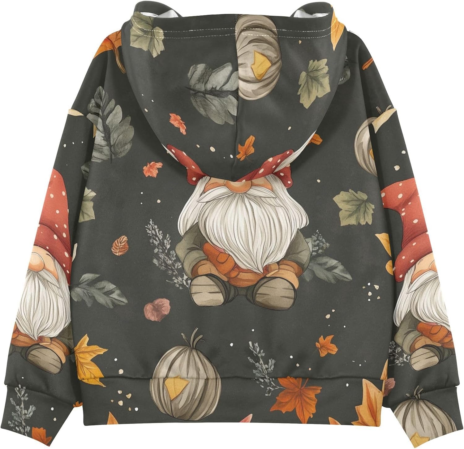 ZZXXB Gnome Maple Leaf Kids Sweatshirts Boys Girls Hooded Kangaroo Pocket Pullover Tops XS-XXL