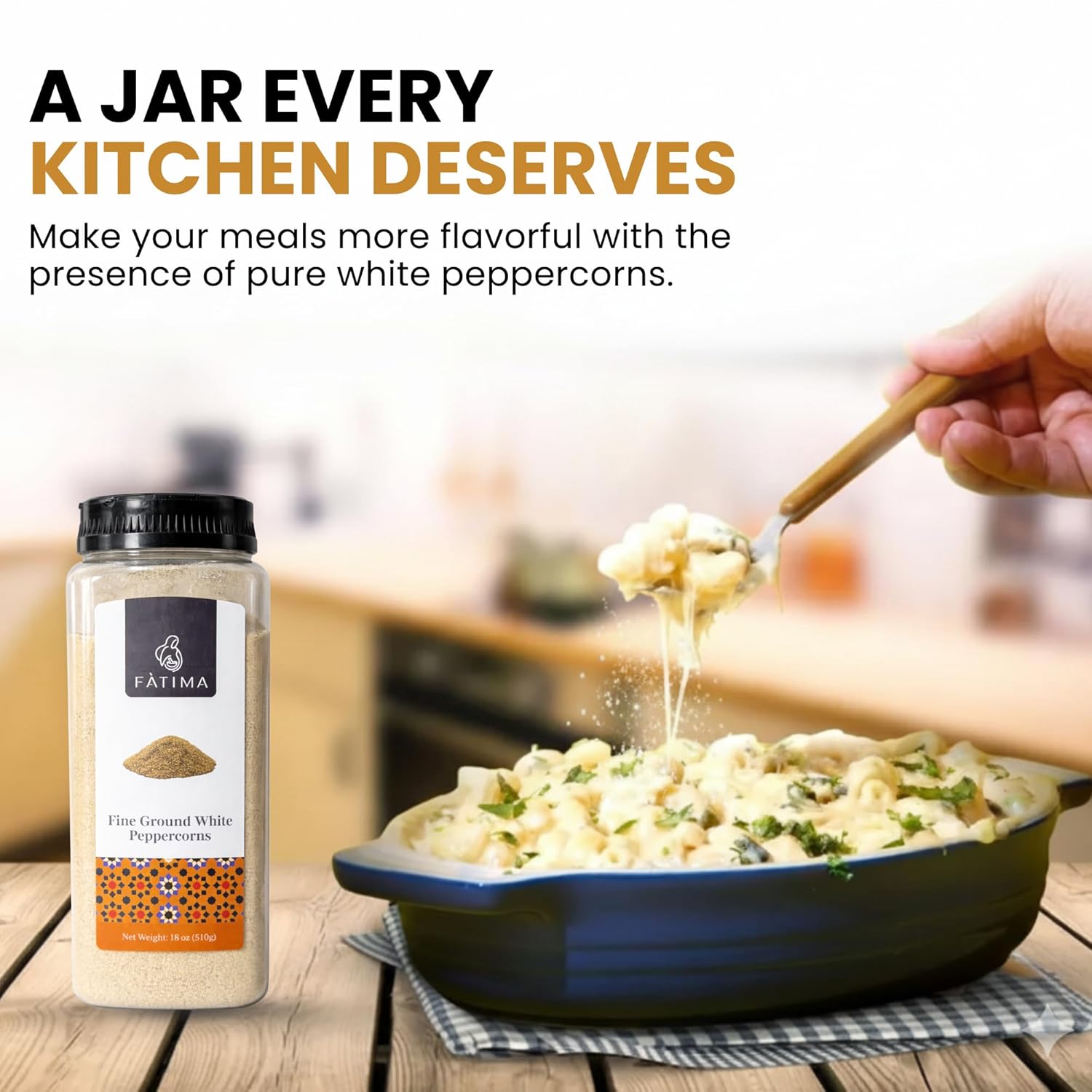 Fàtima Fine Ground White Peppercorns | Premium White Pepper Ground | Fresh and Aromatic Organic Pepper Powder | Essential Spice for Cooking & Seasoning - 18 Oz