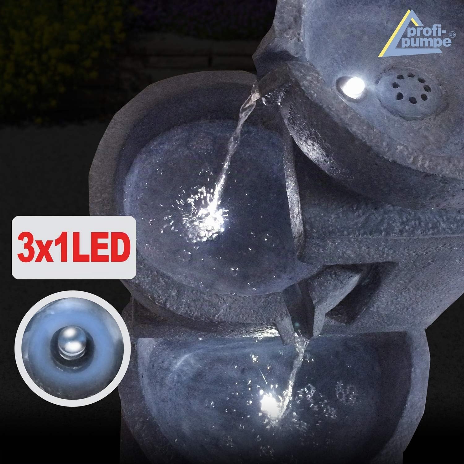 Fontaine de Jardin Solaire GRANITSCHALEN-Kaskade-5 avec éclairage LED et Batterie Li-ION