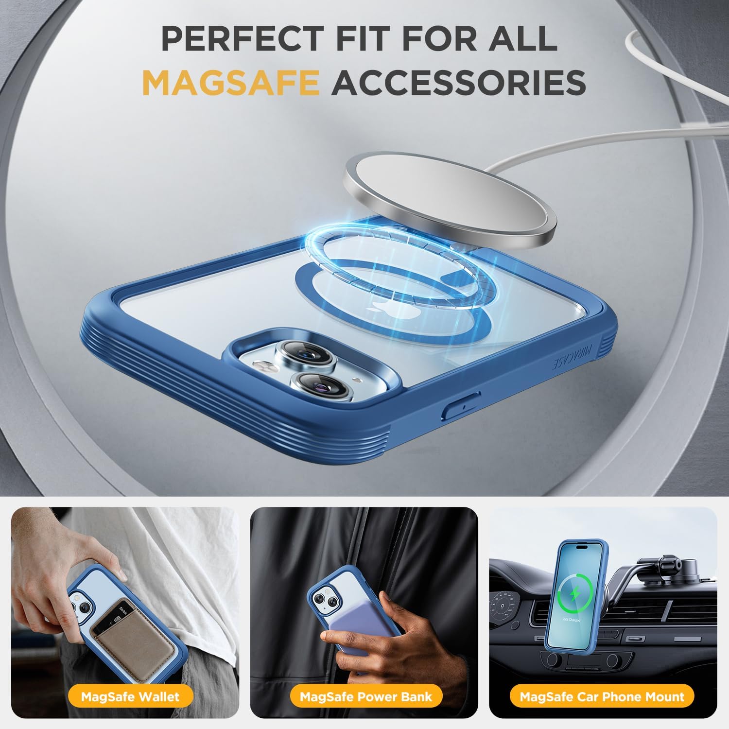 miracase glass series designed for iphone 14 plus case 6.7 inch, 2023 upgrade full-body magnetic clear case with built-in 9h tempered glass screen protector,compatible with magsafe, capri blue iphone 14 plus magnetic blue