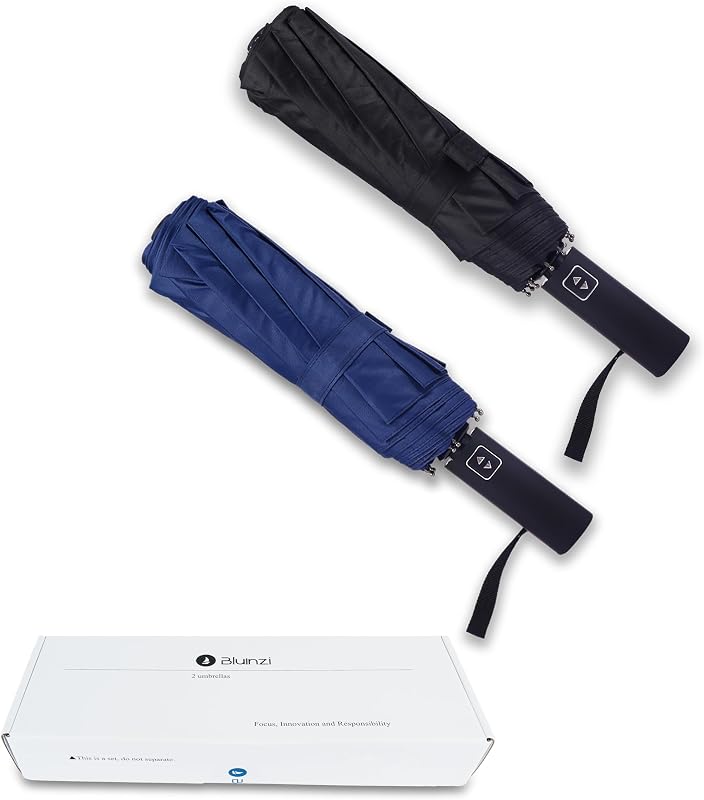 2 Pack 46 Inch Compact Umbrellas for Rain, Travel, Double 10-rib