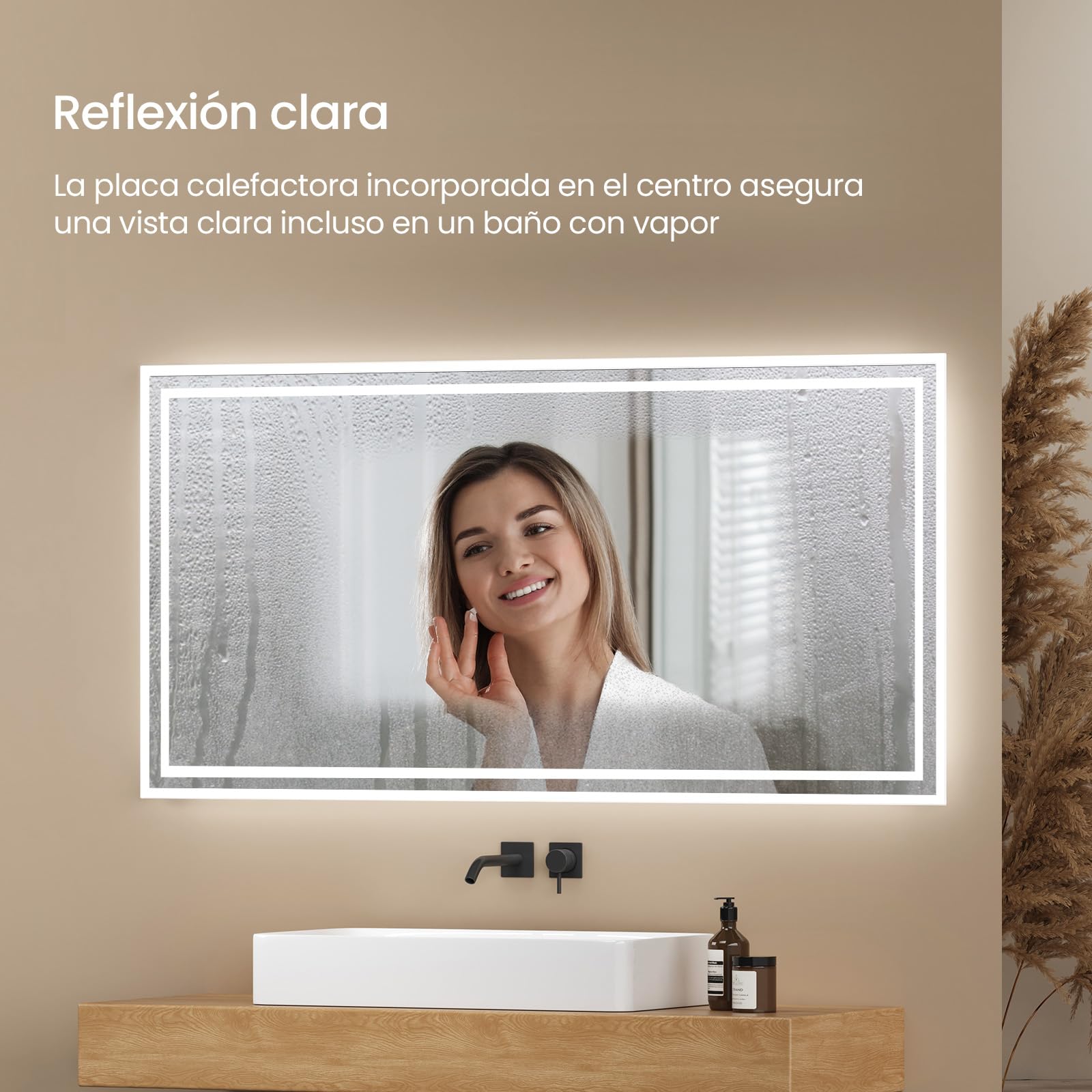 EMKE Espejo Baño con Luz Led, 60x120 cm, Antivaho, Interruptor de Palanca | Espejo de Baño,2 temperaturas de Color (Blanco cálido/Blanco frío), Horizontal/Vertical, Espejo LED, IP44