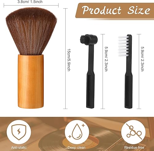 Vista 14 de 3 piezas de cepillo de limpieza de discos de vinilo de madera, antiestático, kit de limpiador de vinilo, accesorios de jugador, regalo para amantes