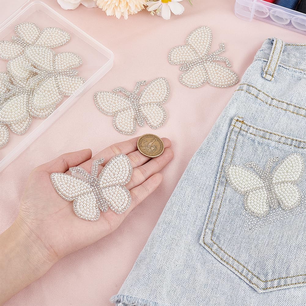 PH PandaHall バタフライラインストーンアイロン接着パッチ10個 3.1x2.3インチ キラキラパッチ アップリケ 修復パ