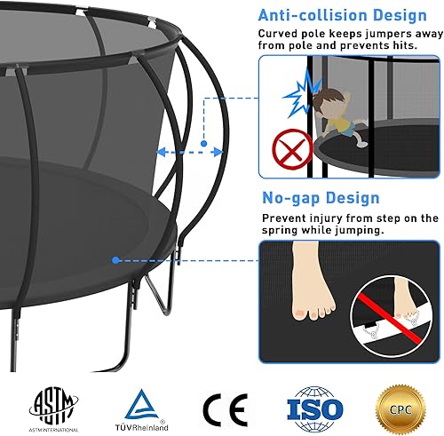 Miniatura 4 de Kacho Tranpoline Outdoor 8, 10, 12, 14, 15, 16 pies Tranpoline para niños diseño curvado reforzado y 1500 libras y fácil de instalar, tranpoline con