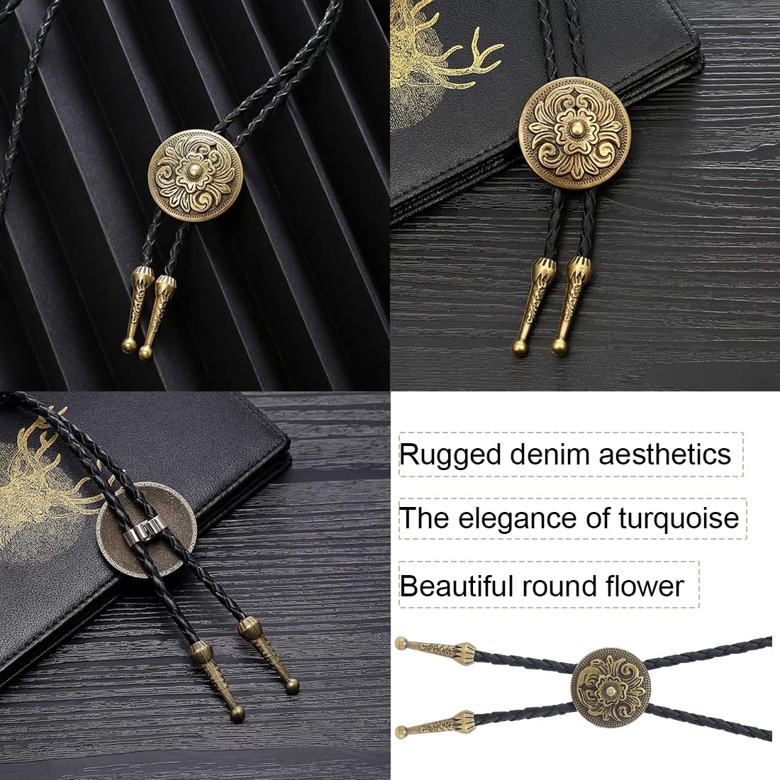 Cravate Bolo Homme Hobit Avec Opale - Collier De Mariage 38 Cm Corde Cuir Neuf