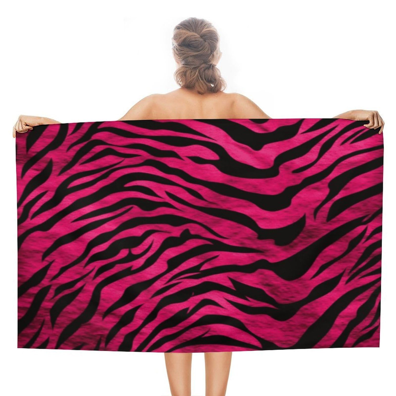 VstaDank Zebra Tiger Leopard Pink Bath Towel Stylish Double-Faced Pile Travel Towel Soft Absorbent Beach Towel for Pool Swim Sports Camping Adults Gift 51X31 Inch