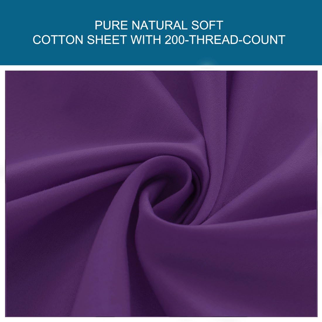 uxcell Fitted Sheet Only, 200 Thread Count 100% Cotton Fitted Bed Sheet with 15" Large Pocket - Breathable Durable Bottom Sheet Dark Purple Queen(79" x 59"/203 x 152cm)