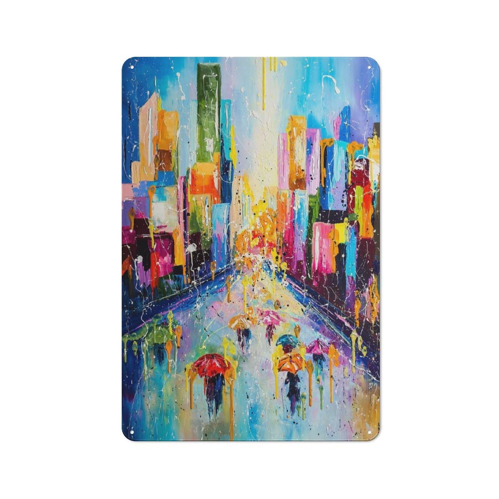 Junmoney Rainy City Retro Metal Plaque 30X20cm For Living Room Or Hallway, For An Autumn Wall Display In Living Room And Hallway
