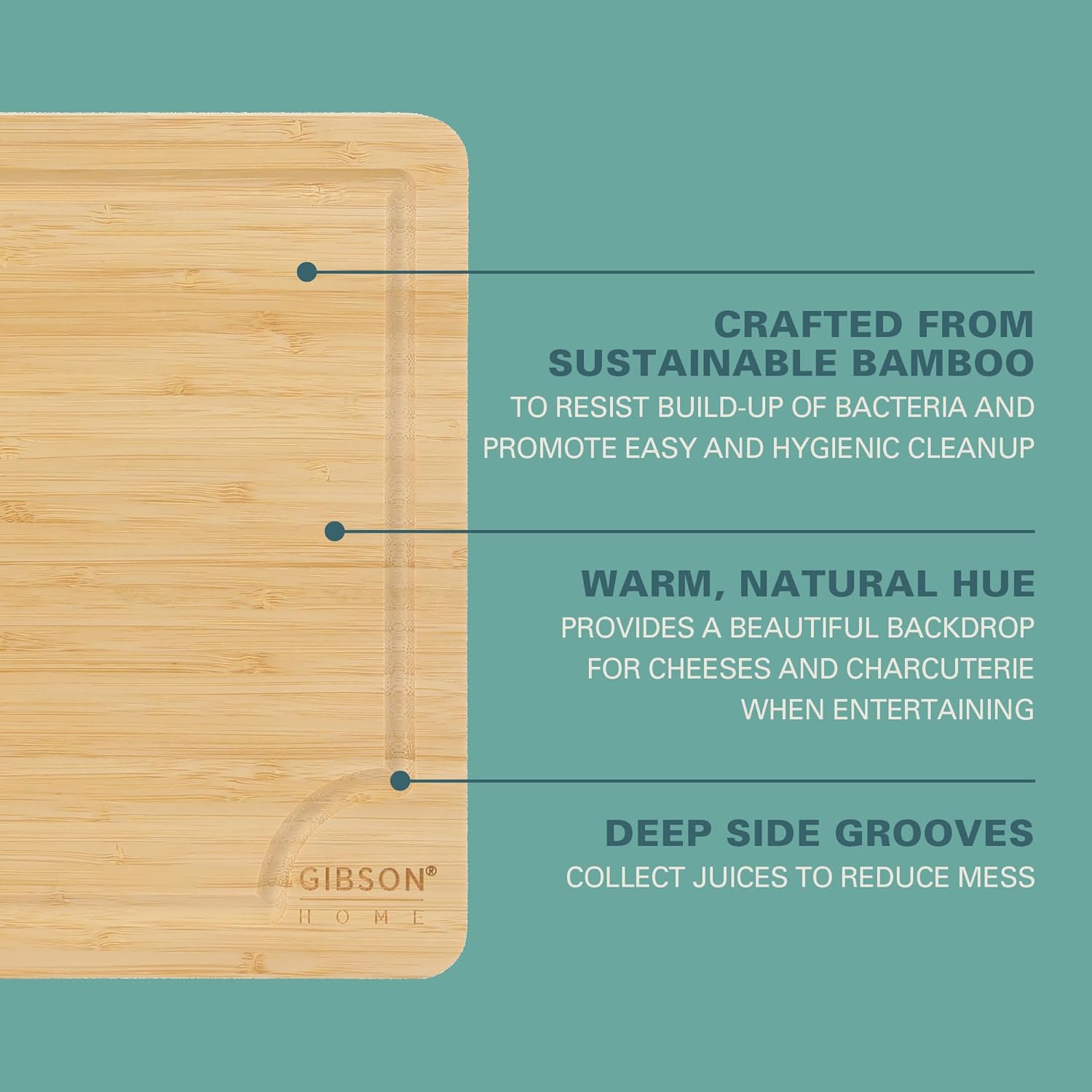 Gibson Home Forestview 2-Piece Bamboo Cutting Board Set – 15" & 12" Wooden Durable Kitchen Chopping Carving Boards with Juice Grooves, Oil Finished