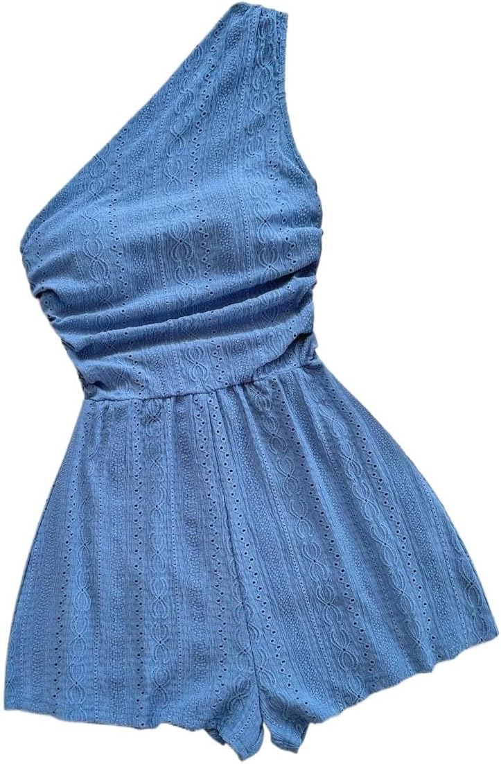 Rompers for Women Summer 2026 Boho, Sleeveless Waist A-Line Jumpsuit One Shoulder