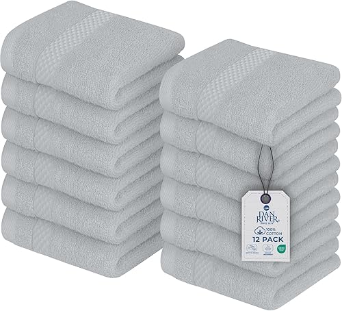 DAN RIVER Paquete de 12 toallas faciales 100 % algodón, de alta calidad, altamente absorbentes, para baño, spa, gimnasio, secado rápido, esenciales
