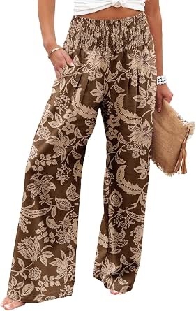 Angerella Women's Elastic High Waisted Palazzo Pants with Pockets