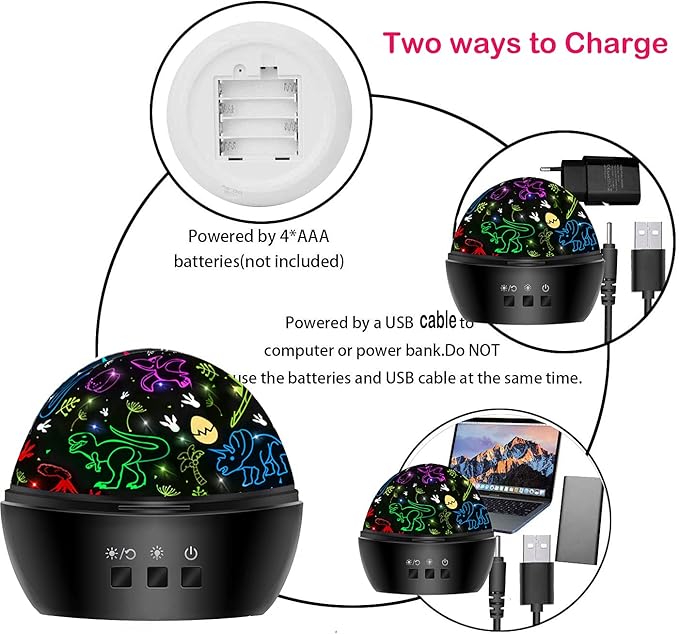 MINGKIDS MINGKIDS Night Light for Kids,2 in 1 Rotating Projector Lamp with Dino&Vehicles Theme,2 Ways to Charge,Baby Night Light Ceiling Projector for Bedroom Kids Room Decor photo 2