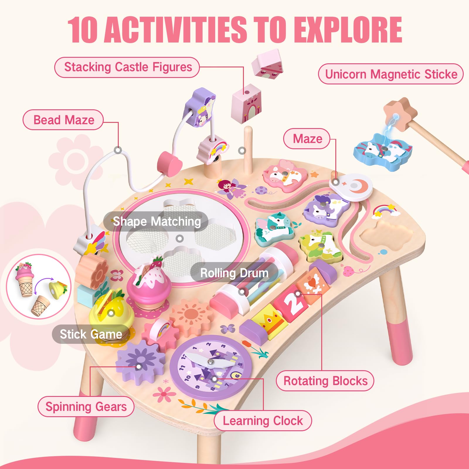 Tavolo Multiattivita Bambini Giochi Montessori 1 Anno Busy Board 10-in-1 | Giocattolo di Apprendimento Sensoriale Unicorno 10-in-1 — Regalo di Compleanno per Bambini di 1, 2 e 3 Anni