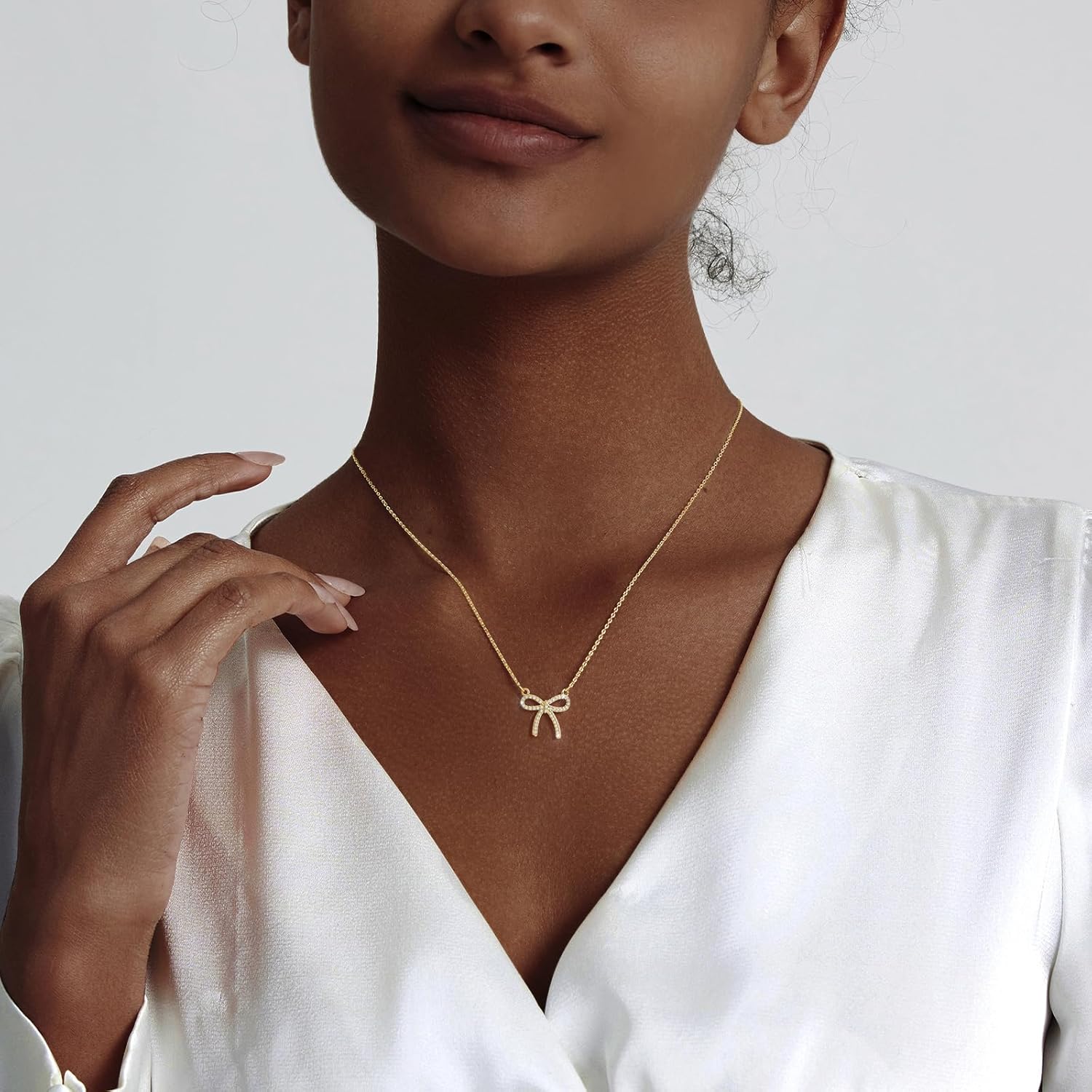 Luxval Diamond Pendant Gold Necklace for Women，Dainty 18k Gold Plated Choker Necklaces Simple Gold Jewelry Gifts for Women Girls - Image 2