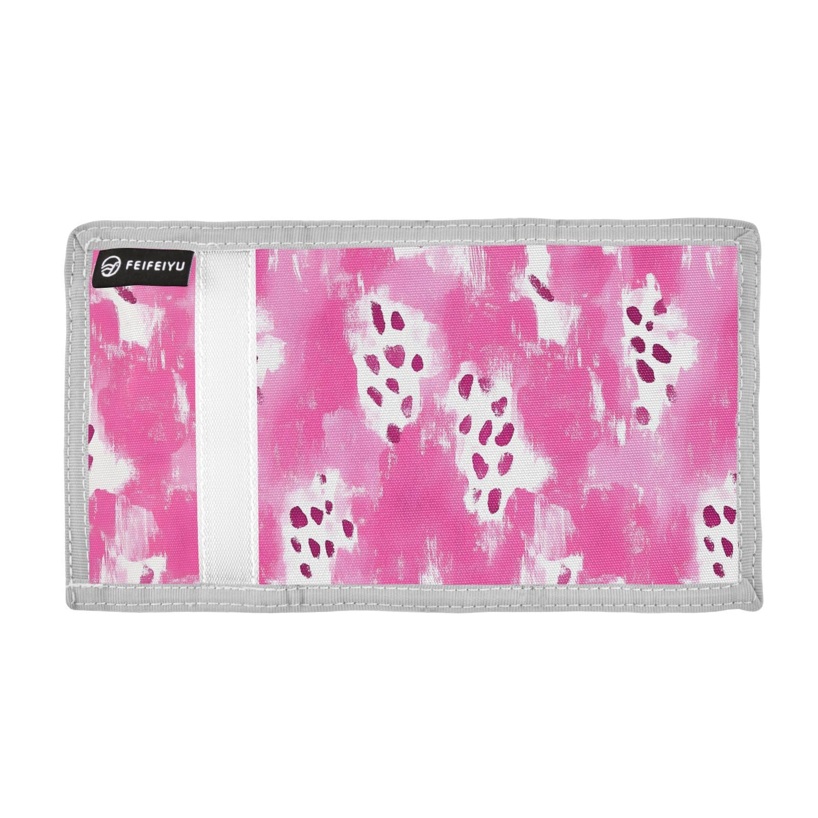 zyrtty Kids Wallets for Boys Girls Ages 4-18 Trifold, Leopard Print Pink White Wallet with Zippered Coin Pocket and Card Holders, Novelty Wallet for Childrens Birthday Gifts