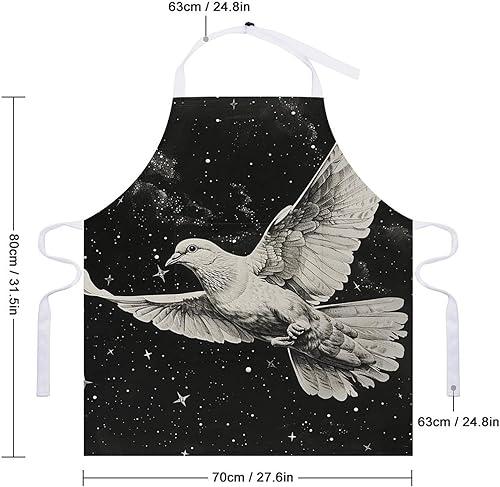 Miniatura 2 de MUSM Apron for Adults - 27.6 X 31.5 Inch, Heavy-Duty Polyester Aprons with Two Large Pockets, Waterproof Star Bird Print Kitchen Apron for Cooking,
