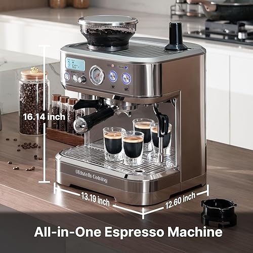 Miniatura 7 de Máquina de café expreso con molinillo, cafetera espresso con portafiltro de 2.283 in y espumador de leche, máquinas de capuchino para el hogar,