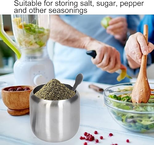 Miniatura 2 de LIZEALUCKY Azucarero de acero inoxidable de 12.5 fl oz con tapa y cuchara, condimento y tazón de especias, recipiente de condimentos en forma de