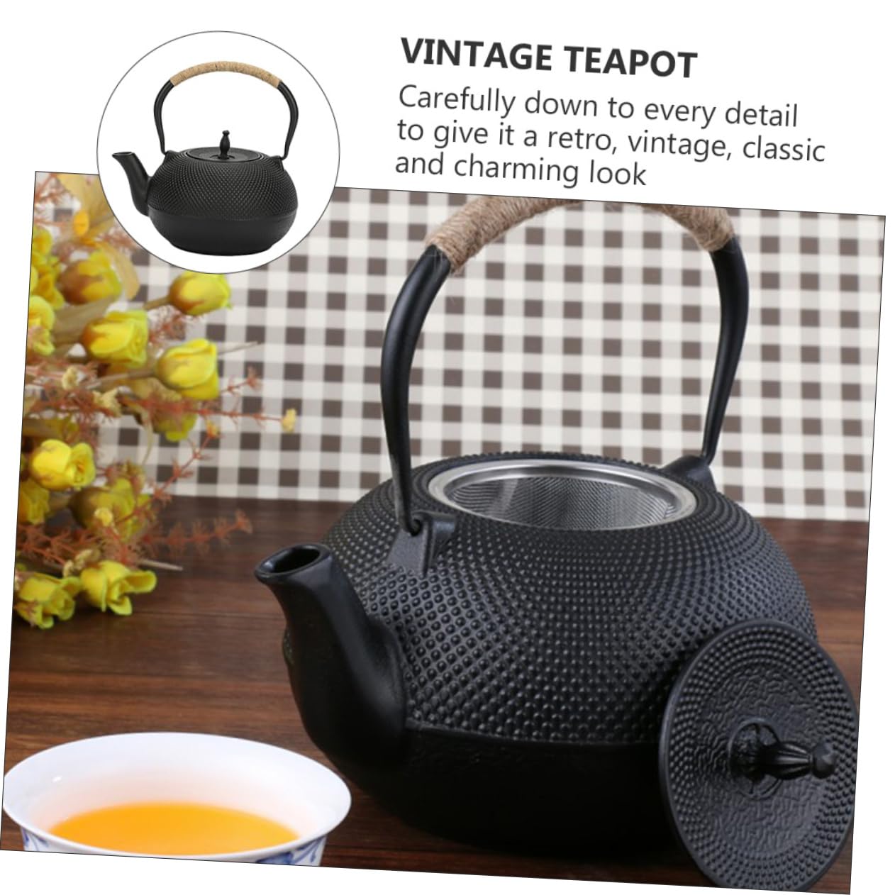 PRETYZOOM Tetera de Hierro Fundido sin Revestimiento Hecha Mano Antigua con Infusor para Preparar Té para Uso Casa Oficina