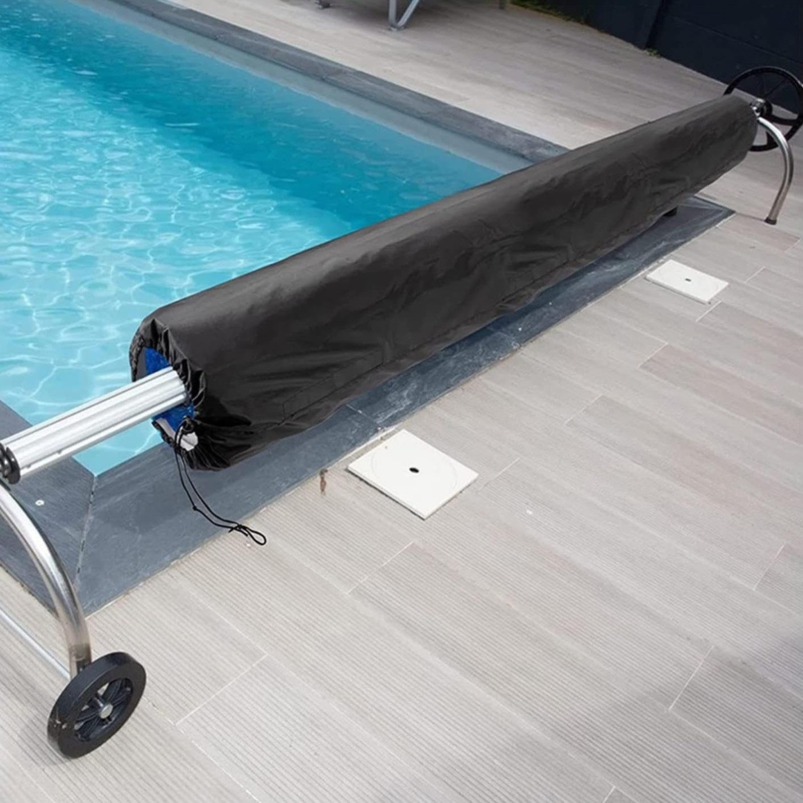 Cubierta para carrete de piscina – Escudo protector resistente, lona impermeable resistente a los rayos UV, correas ajustables fácil de montar | para bobina de cubierta solar para piscinas f