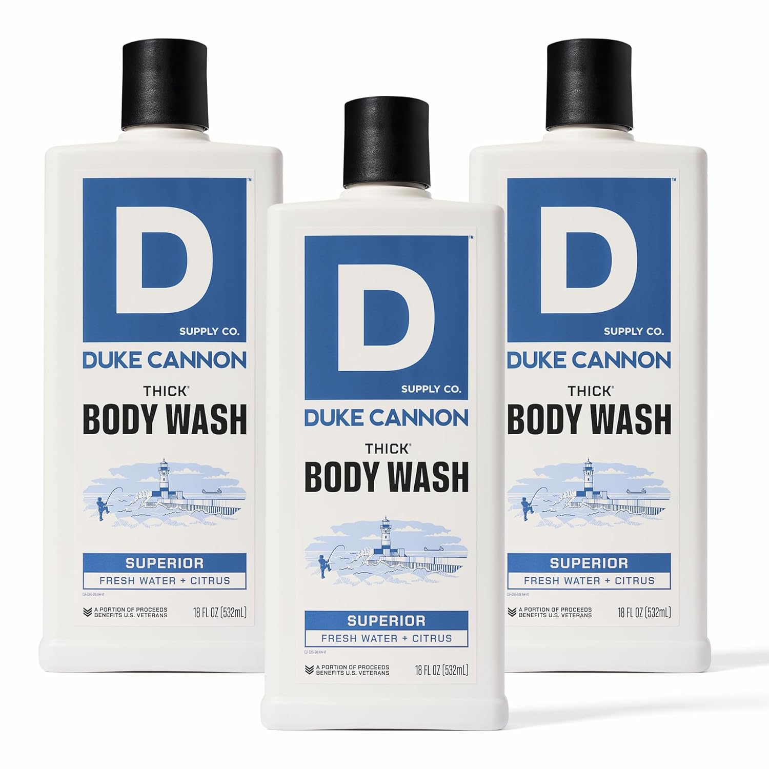 Duke Cannon Thick Body Wash - Superior, Men’s Premium Body Wash, Deep Clean, Refreshing Scent, Large 18oz Bottle, Sulfate-Free, Moisturizing Formula (3 Pack)