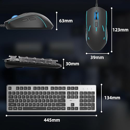 Miniatura 4 de Camiysn Teclado y mouse cremosos para juegos, negro de 104 teclas RGB y mouse RGB de 6 velocidades, teclas de pudín, teclado silencioso de