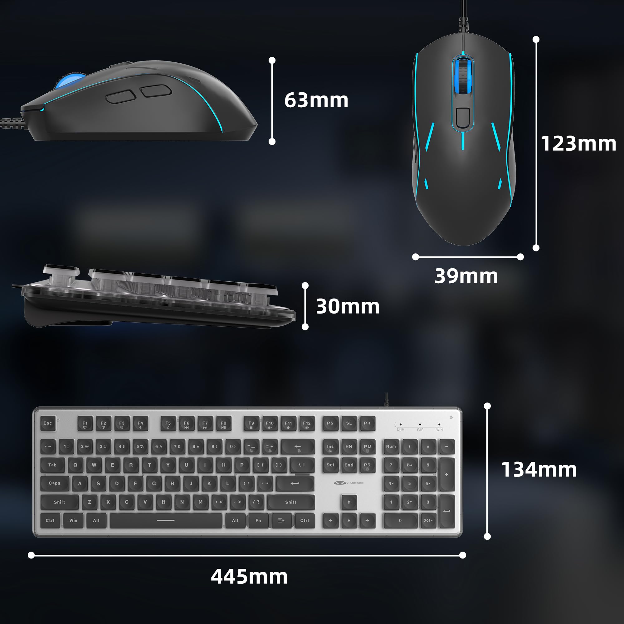 MageGee GK970 - Tastiera da gioco e mouse, tastiera retroilluminata cablata e mouse da gioco nero, tastiere per PC e mouse con sensibilità regolabile, per laptop/Mac (nero)